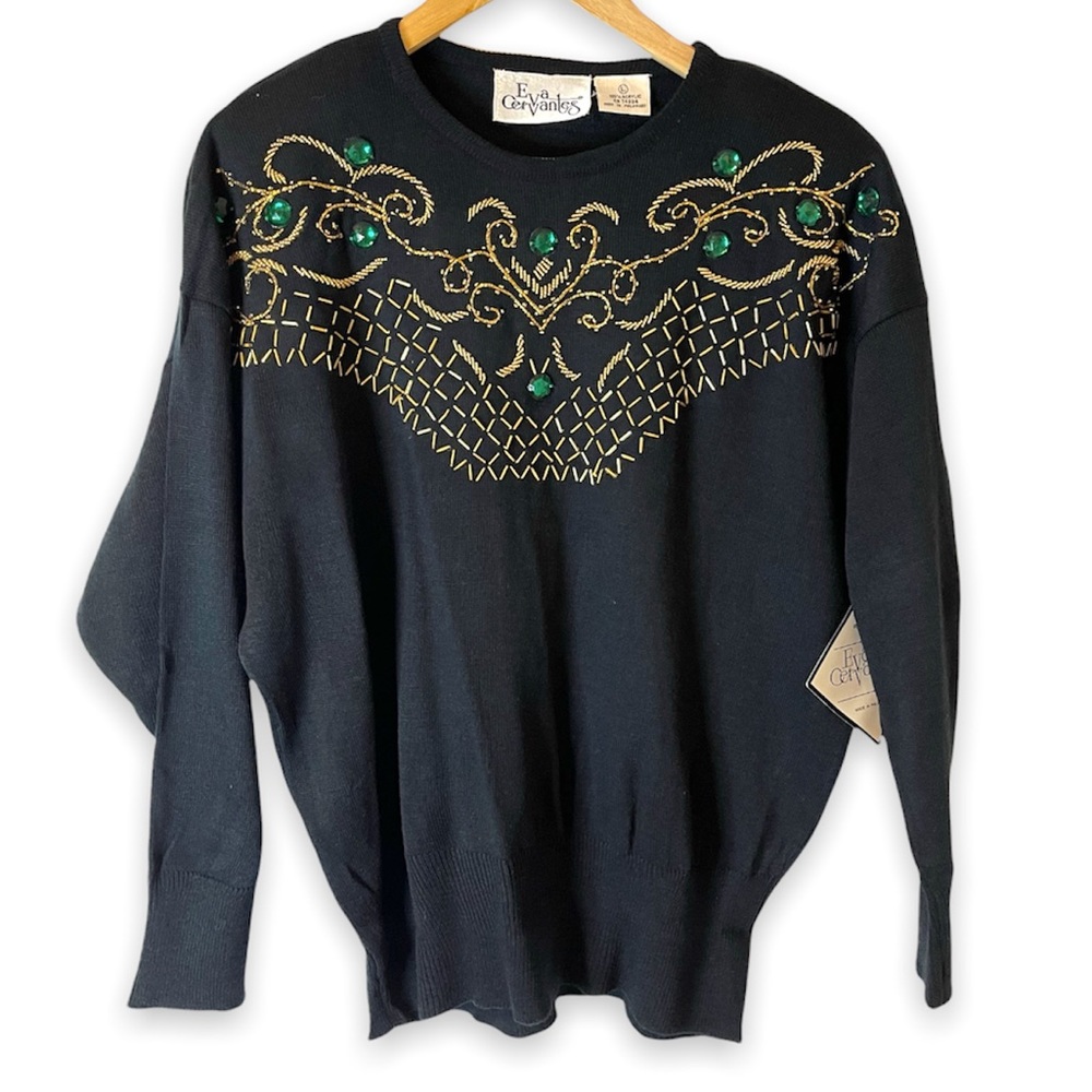 Vintage Style Black Sweater With Gold Detail